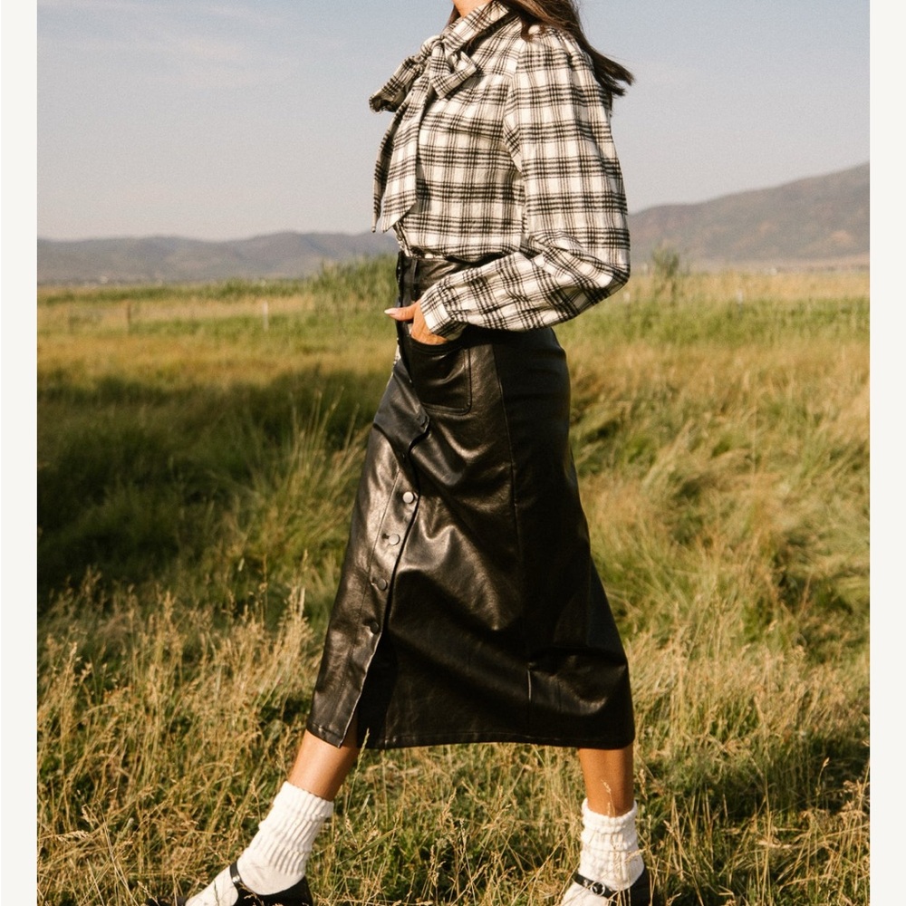 Ivy City Co Black Vegan Leather Midi Skirt